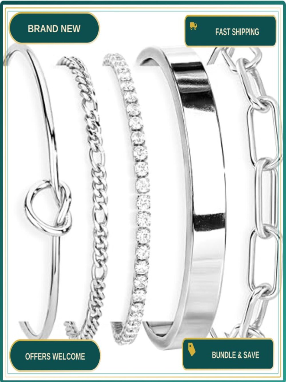 14K Gold Plated Sterling Silver Cuff Bracelet Set Stackable